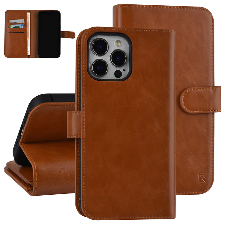 UNIQ Accessory Bruin hoesje voor iPhone 13 Pro Max - Book Case - Pasjeshouder voor 9 pasjes - Magneetsluiting-Hoesjes-Ilumina Benelux