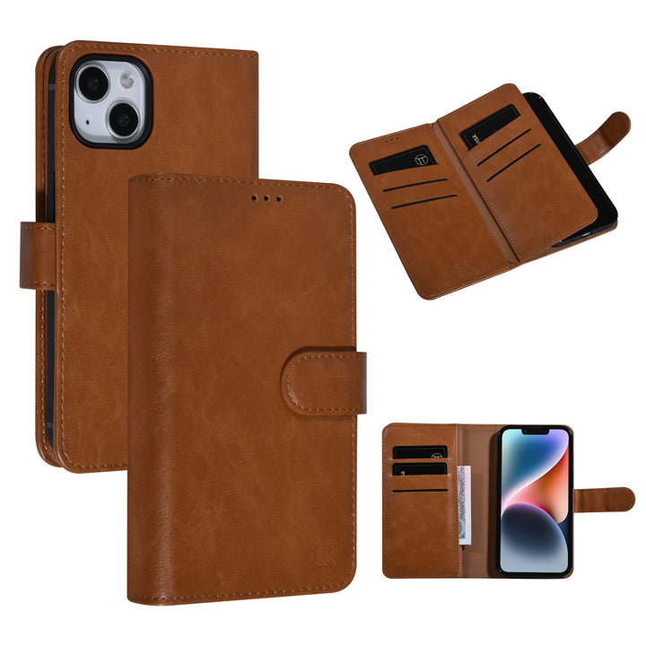 UNIQ Accessory Bruin iPhone 14 & 13 Booktype Pasjeshouder voor 9 pasjes - Magneetsluiting-Hoesjes-Ilumina Benelux