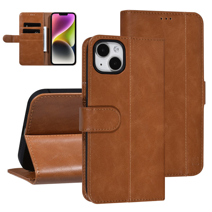 UNIQ Accessory Bruin iPhone 14 & 15 Plus Booktype Pasjeshouder voor 3 pasjes - Magneetsluiting-Hoesjes-Ilumina Benelux