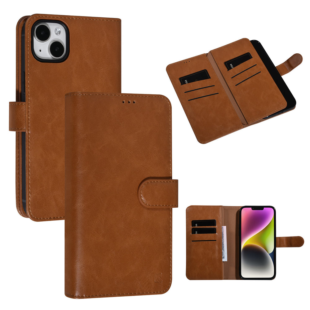 UNIQ Accessory Bruin iPhone 14 & 15 Plus Booktype Pasjeshouder voor 9 pasjes - Magneetsluiting-Hoesjes-Ilumina Benelux