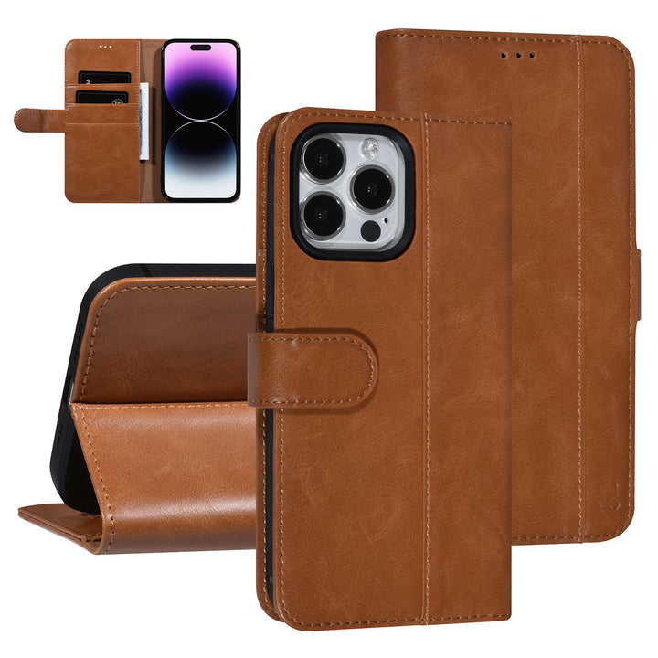 UNIQ Accessory Bruin iPhone 14 Pro Max Booktype Pasjeshouder voor 3 pasjes - Magneetsluiting-Hoesjes-Ilumina Benelux