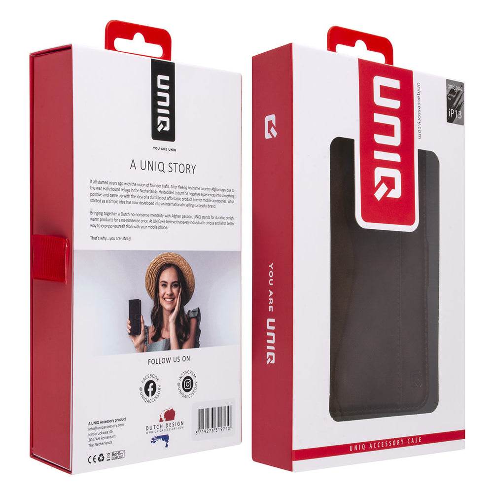 UNIQ Accessory Donker Bruin hoesje voor iPhone 13 & 14 - Book Case - Pasjeshouder voor 3 pasjes - Magneetsluiting-Hoesjes-Ilumina Benelux