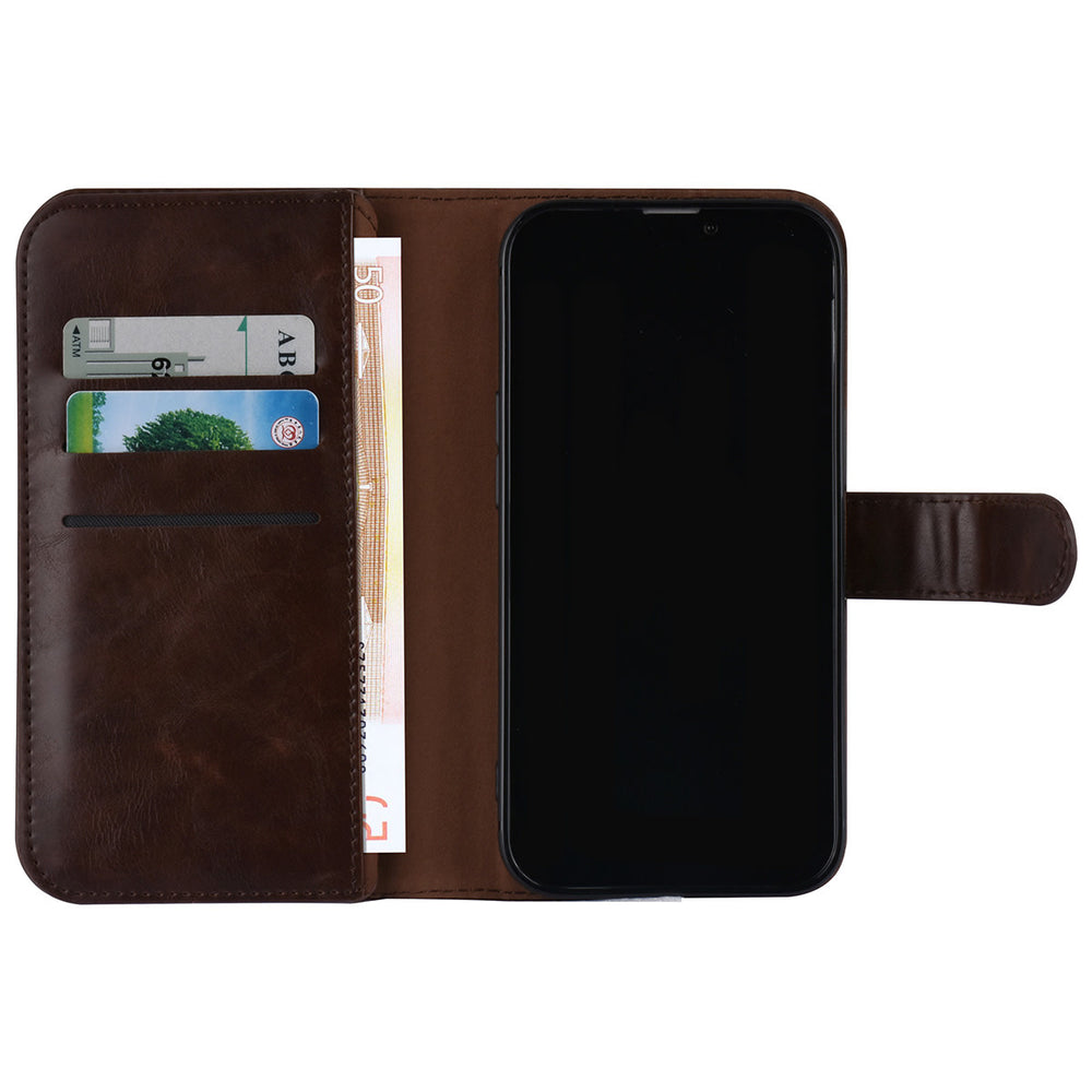 UNIQ Accessory Donker Bruin hoesje voor iPhone 13 & 14 - Book Case - Pasjeshouder voor 9 pasjes - Magneetsluiting-Hoesjes-Ilumina Benelux