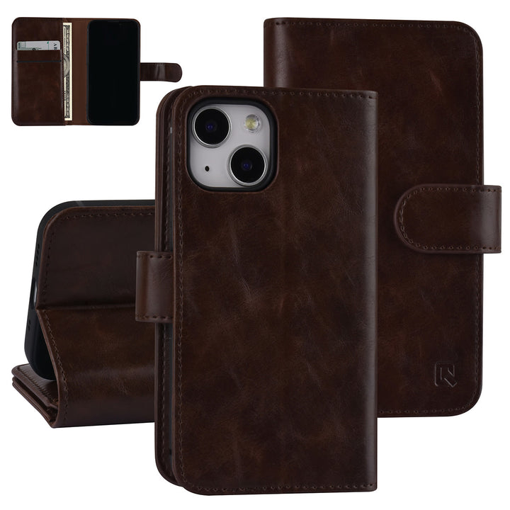 UNIQ Accessory Donker Bruin hoesje voor iPhone 13 Mini - Book Case - Pasjeshouder voor 9 pasjes - Magneetsluiting-Hoesjes-Ilumina Benelux