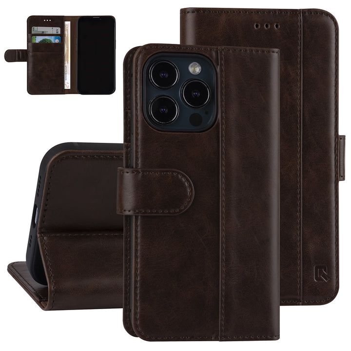 UNIQ Accessory Donker Bruin hoesje voor iPhone 13 Pro - Book Case - Pasjeshouder voor 3 pasjes - Magneetsluiting-Hoesjes-Ilumina Benelux