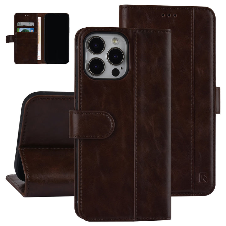 UNIQ Accessory Donker Bruin hoesje voor iPhone 13 Pro Max - Book Case - Pasjeshouder voor 3 pasjes - Magneetsluiting-Hoesjes-Ilumina Benelux