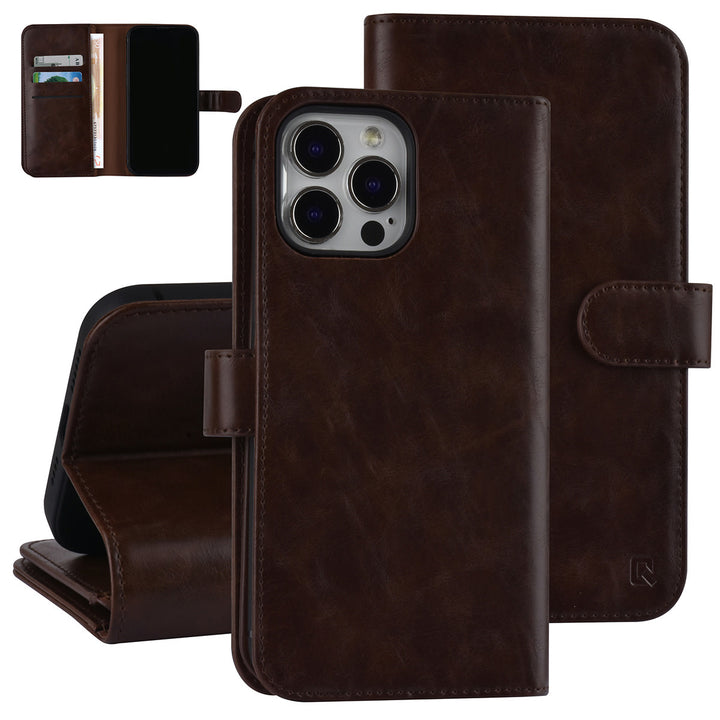 UNIQ Accessory Donker Bruin hoesje voor iPhone 13 Pro Max - Book Case - Pasjeshouder voor 9 pasjes - Magneetsluiting-Hoesjes-Ilumina Benelux