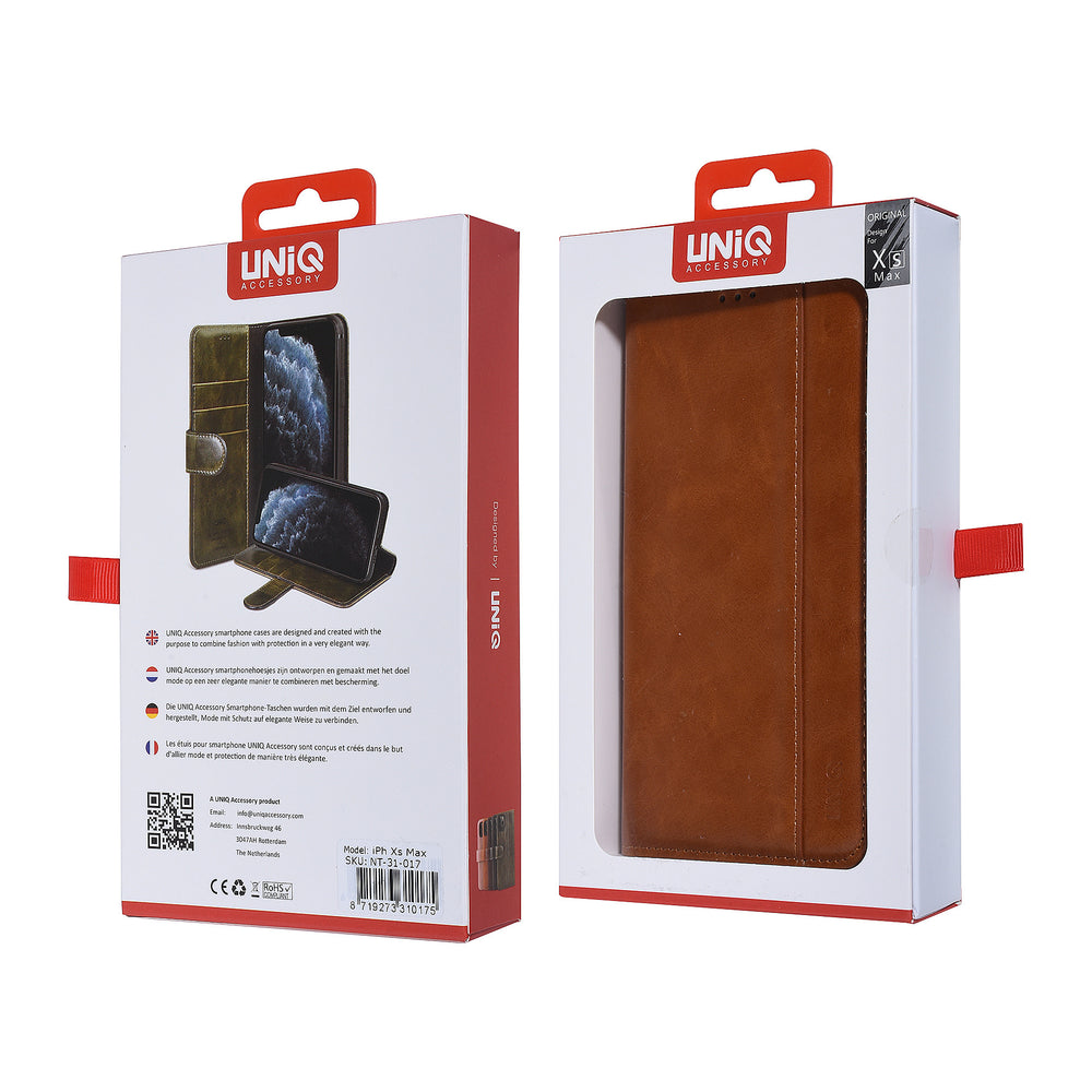 UNIQ Accessory DonkerBruin hoesje iPhone Xs Max - Book Case - Zacht-Hoesjes-Ilumina Benelux