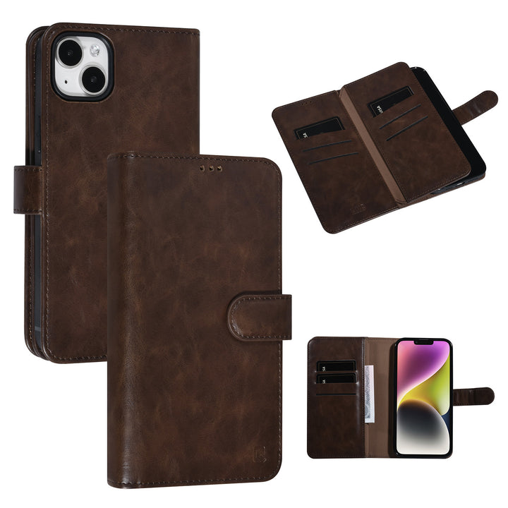 UNIQ Accessory DonkerBruin iPhone 14 & 15 Plus Booktype Pasjeshouder voor 9 pasjes - Magneetsluiting-Hoesjes-Ilumina Benelux