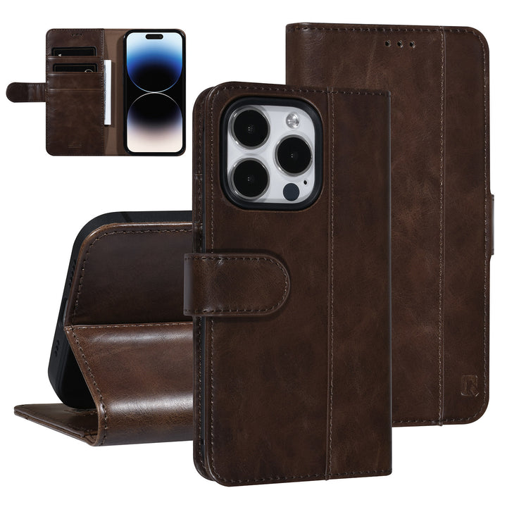 UNIQ Accessory DonkerBruin iPhone 14 Pro Booktype Pasjeshouder voor 3 pasjes - Magneetsluiting-Hoesjes-Ilumina Benelux