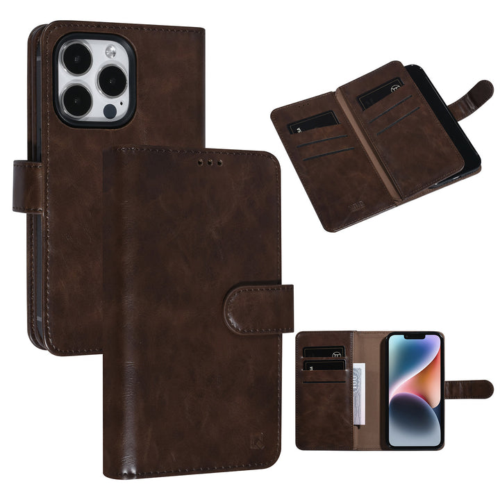 UNIQ Accessory DonkerBruin iPhone 14 Pro Booktype Pasjeshouder voor 9 pasjes - Magneetsluiting-Hoesjes-Ilumina Benelux