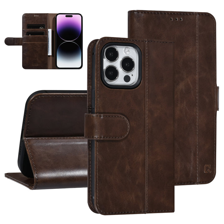 UNIQ Accessory DonkerBruin iPhone 14 Pro Max Booktype Pasjeshouder voor 3 pasjes - Magneetsluiting-Hoesjes-Ilumina Benelux