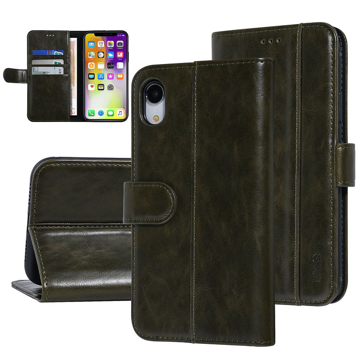 UNIQ Accessory DonkerGroen hoesje iPhone XR - Book Case - Zachte huid-Hoesjes-Ilumina Benelux