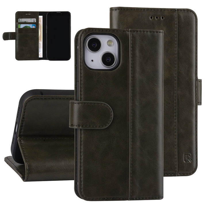 UNIQ Accessory DonkerGroen hoesje voor iPhone 13 & 14 - Book Case - Pasjeshouder voor 3 pasjes - Magneetsluiting-Hoesjes-Ilumina Benelux