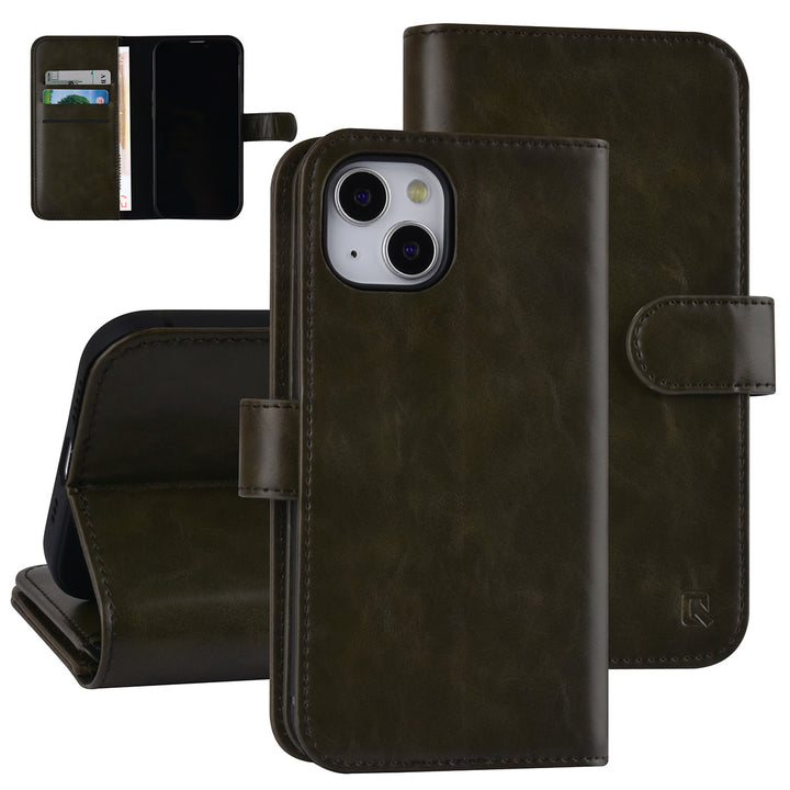 UNIQ Accessory DonkerGroen hoesje voor iPhone 13 & 14 - Book Case - Pasjeshouder voor 9 pasjes - Magneetsluiting-Hoesjes-Ilumina Benelux