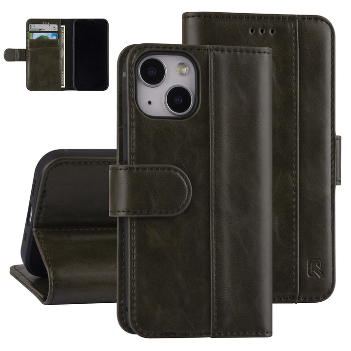UNIQ Accessory DonkerGroen hoesje voor iPhone 13 Mini - Book Case - Pasjeshouder voor 3 pasjes - Magneetsluiting-Hoesjes-Ilumina Benelux
