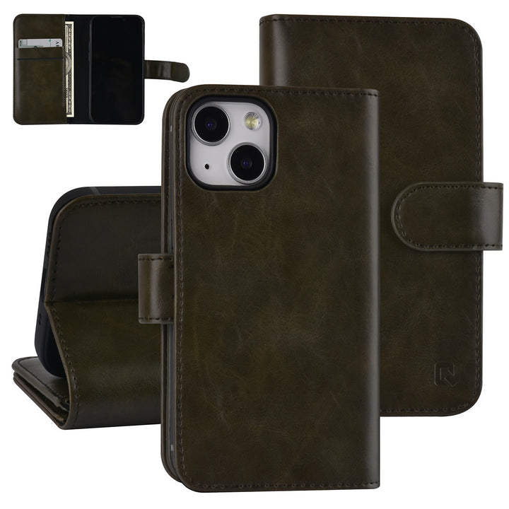UNIQ Accessory DonkerGroen hoesje voor iPhone 13 Mini - Book Case - Pasjeshouder voor 9 pasjes - Magneetsluiting-Hoesjes-Ilumina Benelux