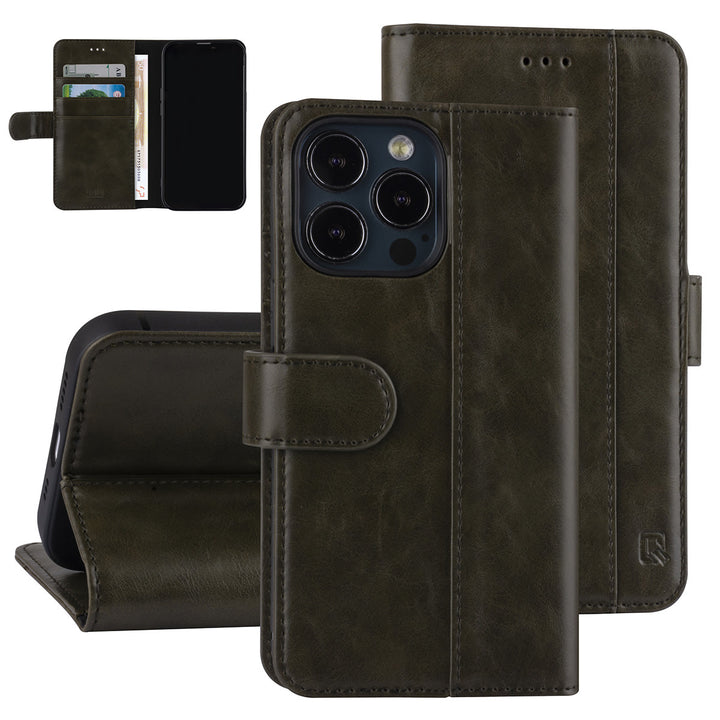 UNIQ Accessory DonkerGroen hoesje voor iPhone 13 Pro - Book Case - Pasjeshouder voor 3 pasjes - Magneetsluiting-Hoesjes-Ilumina Benelux