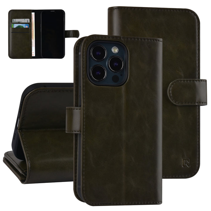 UNIQ Accessory DonkerGroen hoesje voor iPhone 13 Pro - Book Case - Pasjeshouder voor 9 pasjes - Magneetsluiting-Hoesjes-Ilumina Benelux