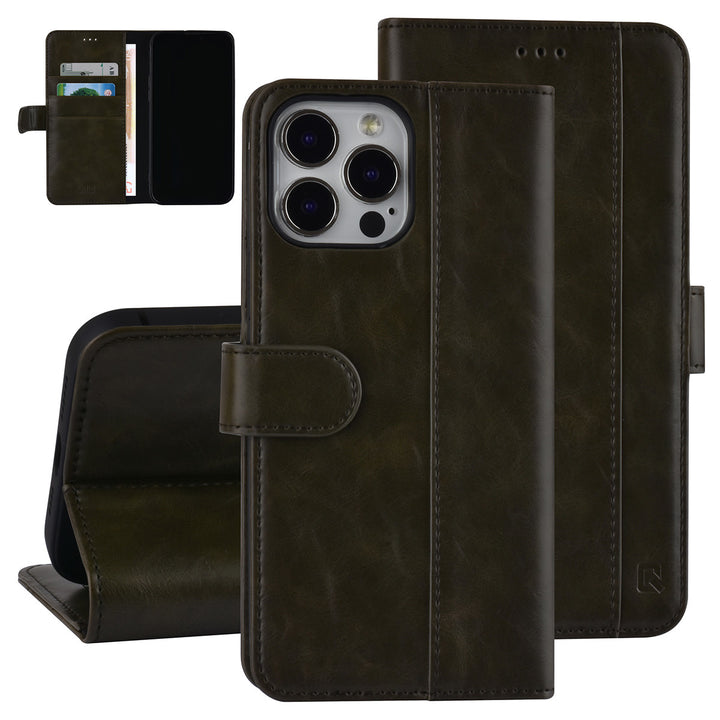 UNIQ Accessory DonkerGroen hoesje voor iPhone 13 Pro Max - Book Case - Pasjeshouder voor 3 pasjes - Magneetsluiting-Hoesjes-Ilumina Benelux