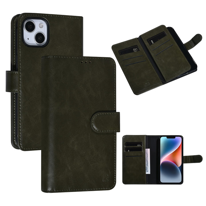 UNIQ Accessory DonkerGroen iPhone 14 & 13 Booktype Pasjeshouder voor 9 pasjes - Magneetsluiting-Hoesjes-Ilumina Benelux