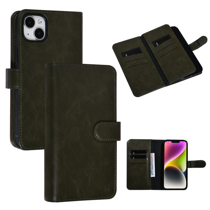 UNIQ Accessory DonkerGroen iPhone 14 & 15 Plus Booktype Pasjeshouder voor 9 pasjes - Magneetsluiting-Hoesjes-Ilumina Benelux