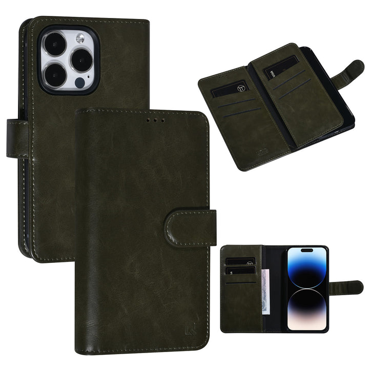 UNIQ Accessory DonkerGroen iPhone 14 Pro Booktype Pasjeshouder voor 9 pasjes - Magneetsluiting-Hoesjes-Ilumina Benelux