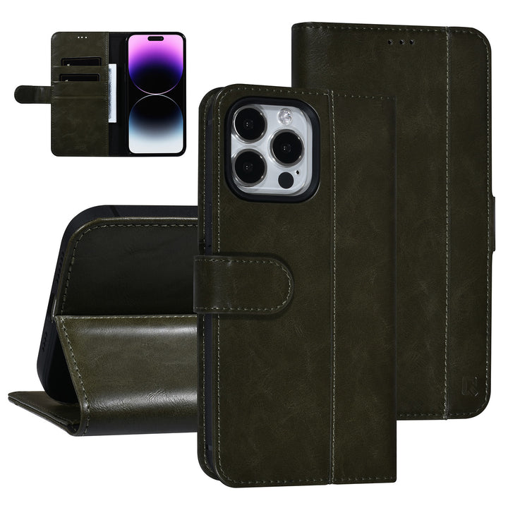 UNIQ Accessory DonkerGroen iPhone 14 Pro Max Booktype Pasjeshouder voor 3 pasjes - Magneetsluiting-Hoesjes-Ilumina Benelux
