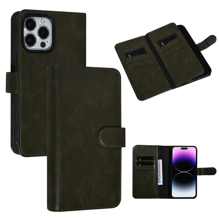 UNIQ Accessory DonkerGroen iPhone 14 Pro Max Booktype Pasjeshouder voor 9 pasjes - Magneetsluiting-Hoesjes-Ilumina Benelux