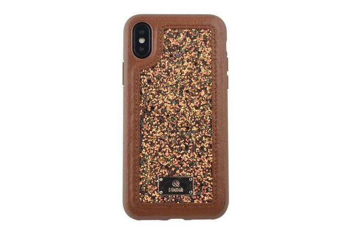 UNIQ Accessory Hard Case glitter leren backcover voor iPhone Xs - Bruin-Hoesjes-Ilumina Benelux