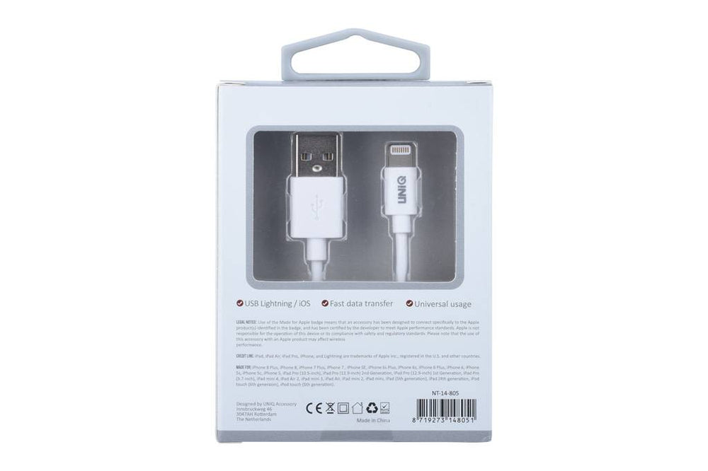 UNIQ Accessory MFI Lightning USB Kabel 2.4A (1m) - Wit-USB-Kabels-Ilumina Benelux