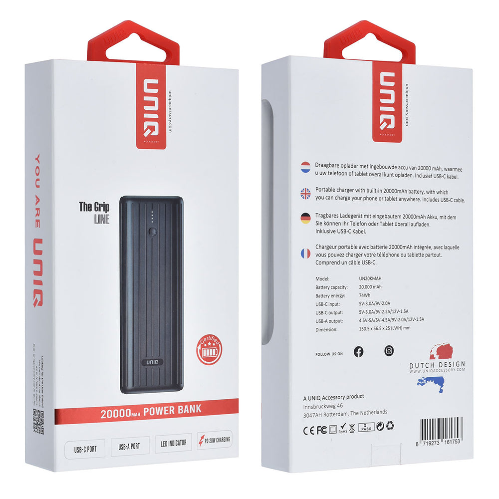 UNIQ Accessory Powerbank 20000 mAh - magsafe - stand - 30cm Kabel - USB-C & USB-A ports - Zwart-Powerbank-Ilumina Benelux