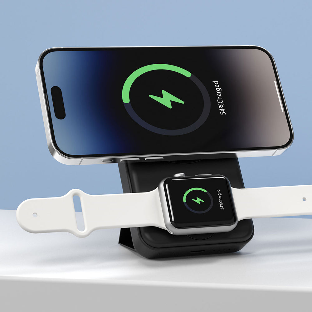UNIQ Accessory Powerbank 6500 mAh - MagSafe - Apple Watch - Draadloos - Stand - 30cm USB-C Kabel - USB-C Poort - Zwart-Powerbank-Ilumina Benelux