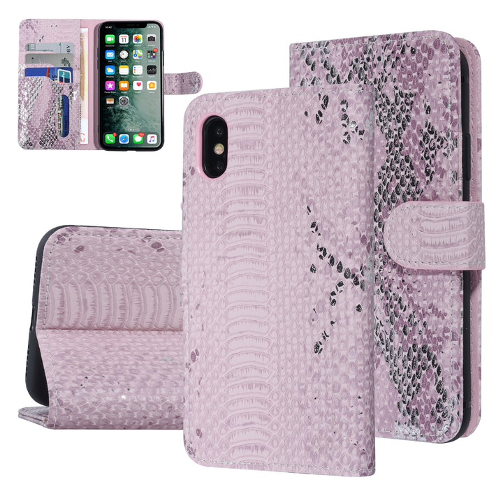 UNIQ Accessory Roze Slangenleer hoesje voor iPhone X-Xs - Book Case-Hoesjes-Ilumina Benelux