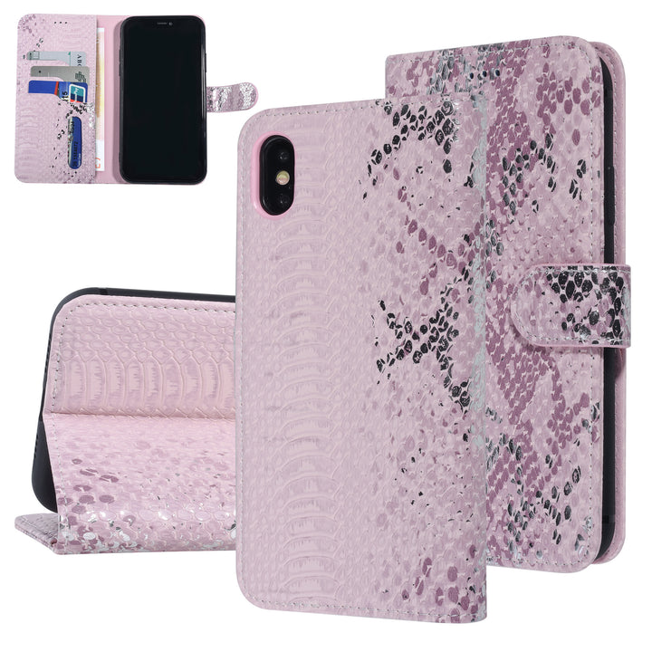 UNIQ Accessory Roze Slangenleer hoesje voor iPhone Xs Max - Book Case-Hoesjes-Ilumina Benelux