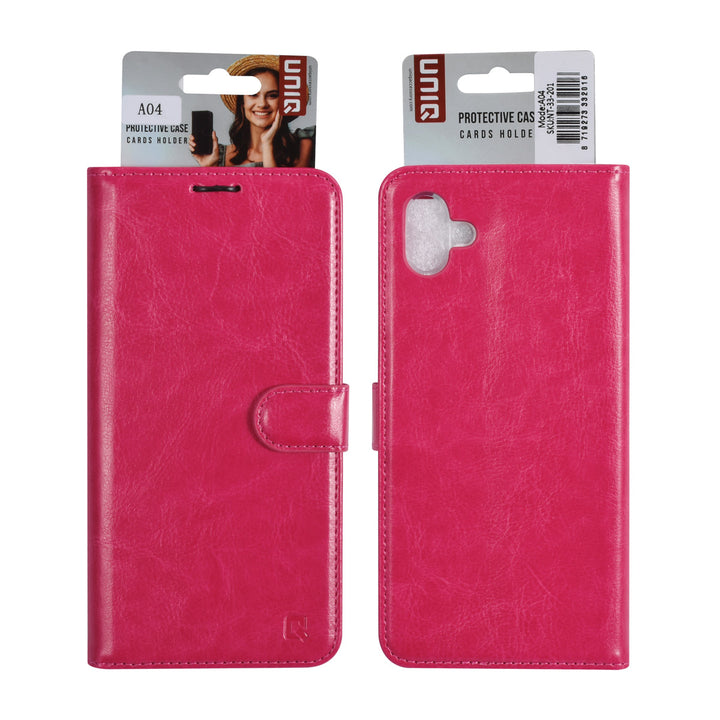 UNIQ Accessory Samsung Galaxy A04 Book Case hoesje - Pasjeshouder voor 3 pasjes - Hanger - Felroze-Hoesjes-Ilumina Benelux