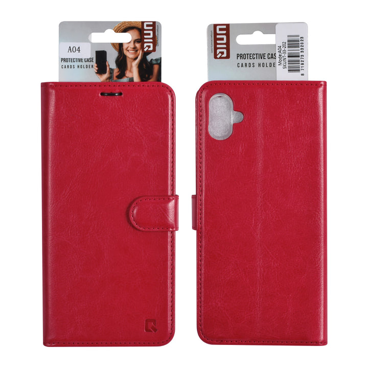 UNIQ Accessory Samsung Galaxy A04 Book Case hoesje - Pasjeshouder voor 3 pasjes - Hanger - Rood-Hoesjes-Ilumina Benelux