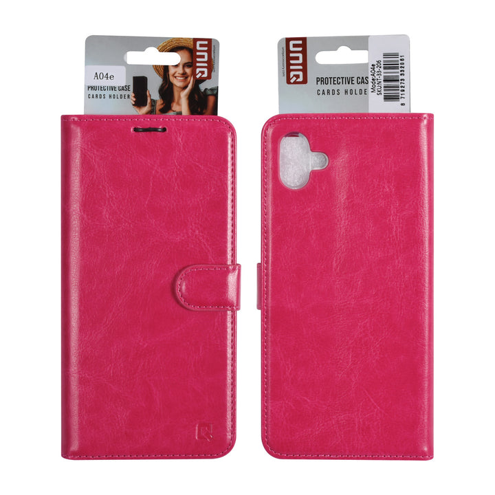 UNIQ Accessory Samsung Galaxy A04e Book Case hoesje - Pasjeshouder voor 3 pasjes - Hanger - Felroze-Hoesjes-Ilumina Benelux