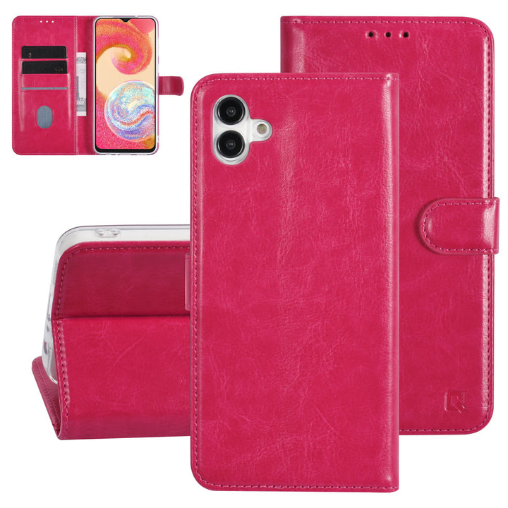 UNIQ Accessory Samsung Galaxy A04e Book Case hoesje - Pasjeshouder voor 3 pasjes - Hanger - Felroze-Hoesjes-Ilumina Benelux