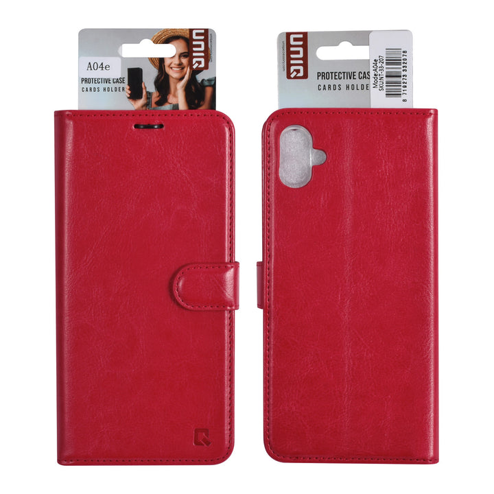 UNIQ Accessory Samsung Galaxy A04e Book Case hoesje - Pasjeshouder voor 3 pasjes - Hanger - Rood-Hoesjes-Ilumina Benelux