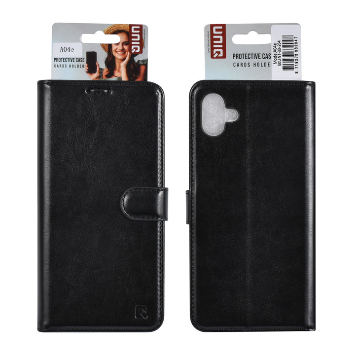 UNIQ Accessory Samsung Galaxy A04e Book Case hoesje - Pasjeshouder voor 3 pasjes - Hanger - Zwart-Hoesjes-Ilumina Benelux