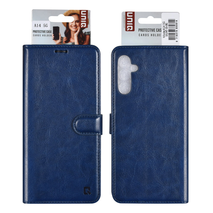UNIQ Accessory Samsung Galaxy A14 5G Book Case hoesje - Pasjeshouder voor 3 pasjes - Hanger - Blauw-Hoesjes-Ilumina Benelux