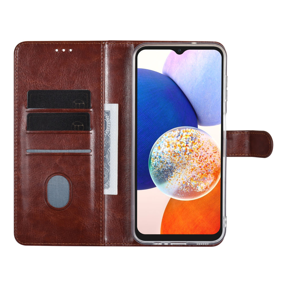 UNIQ Accessory Samsung Galaxy A14 5G Book Case hoesje - Pasjeshouder voor 3 pasjes - Hanger - Bruin-Hoesjes-Ilumina Benelux
