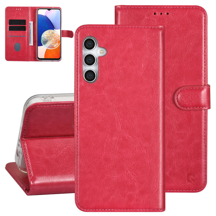 UNIQ Accessory Samsung Galaxy A14 5G Book Case hoesje - Pasjeshouder voor 3 pasjes - Hanger - Felroze-Hoesjes-Ilumina Benelux