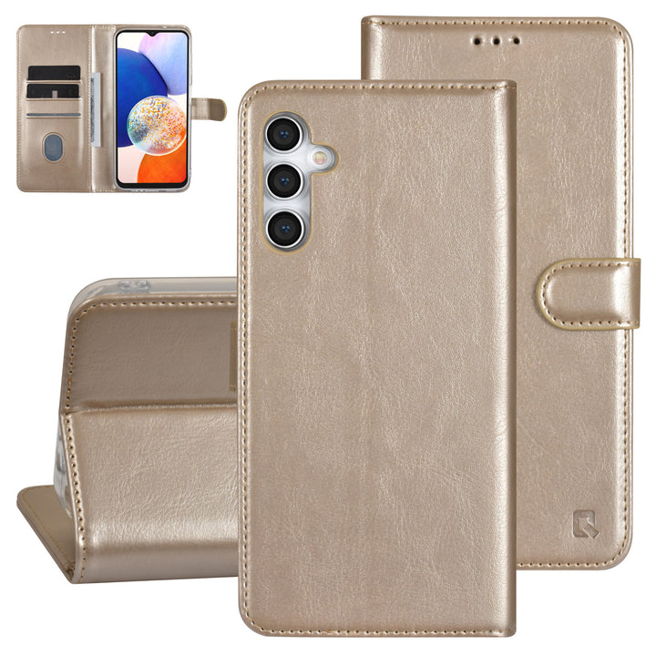 UNIQ Accessory Samsung Galaxy A14 5G Book Case hoesje - Pasjeshouder voor 3 pasjes - Hanger - Goud-Hoesjes-Ilumina Benelux