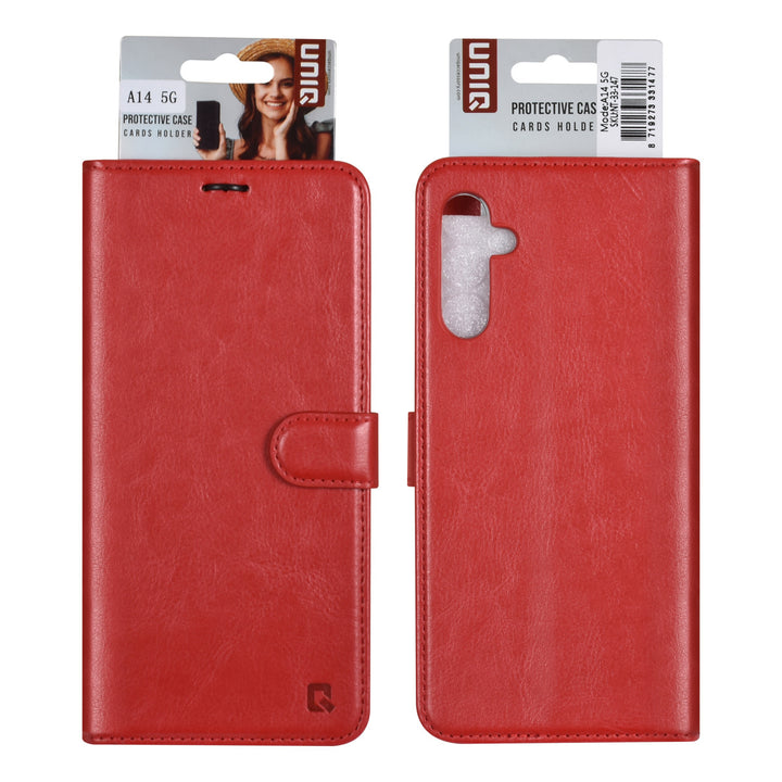 UNIQ Accessory Samsung Galaxy A14 5G Book Case hoesje - Pasjeshouder voor 3 pasjes - Hanger - Rood-Hoesjes-Ilumina Benelux