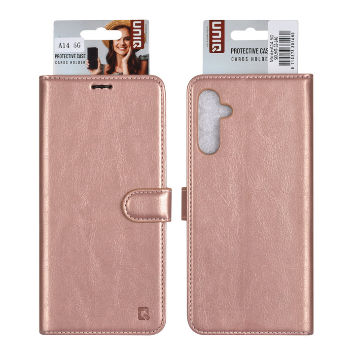 UNIQ Accessory Samsung Galaxy A14 5G Book Case hoesje - Pasjeshouder voor 3 pasjes - Hanger - Rose Gold-Hoesjes-Ilumina Benelux