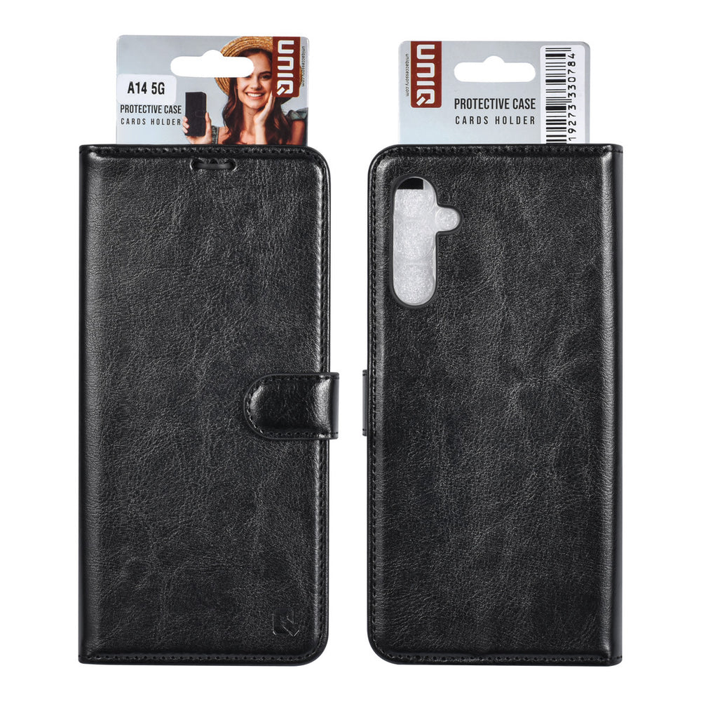 UNIQ Accessory Samsung Galaxy A14 5G Book Case hoesje - Pasjeshouder voor 3 pasjes - Hanger - Zwart-Hoesjes-Ilumina Benelux