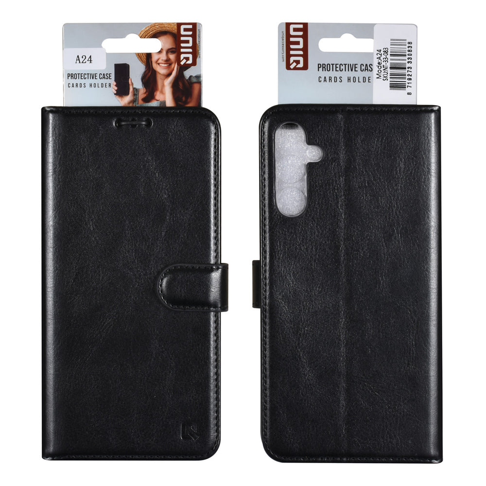 UNIQ Accessory Samsung Galaxy A24 Book Case hoesje - Pasjeshouder voor 3 pasjes - Hanger - Zwart-Hoesjes-Ilumina Benelux