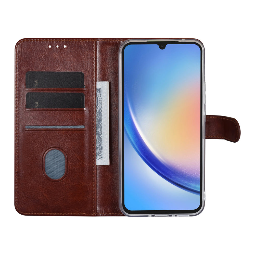 UNIQ Accessory Samsung Galaxy A34 5G Book Case hoesje - Pasjeshouder voor 3 pasjes - Hanger - Bruin-Hoesjes-Ilumina Benelux
